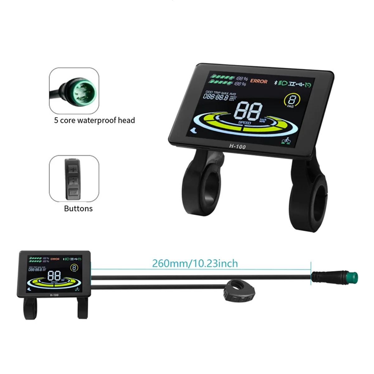 B45C دراجة كهربائية عرض H-100 شاشة الكريستال السائل التحكم 24 فولت-72 فولت سرعة متر 5pin عداد السرعة موصل مقاوم للمياه
