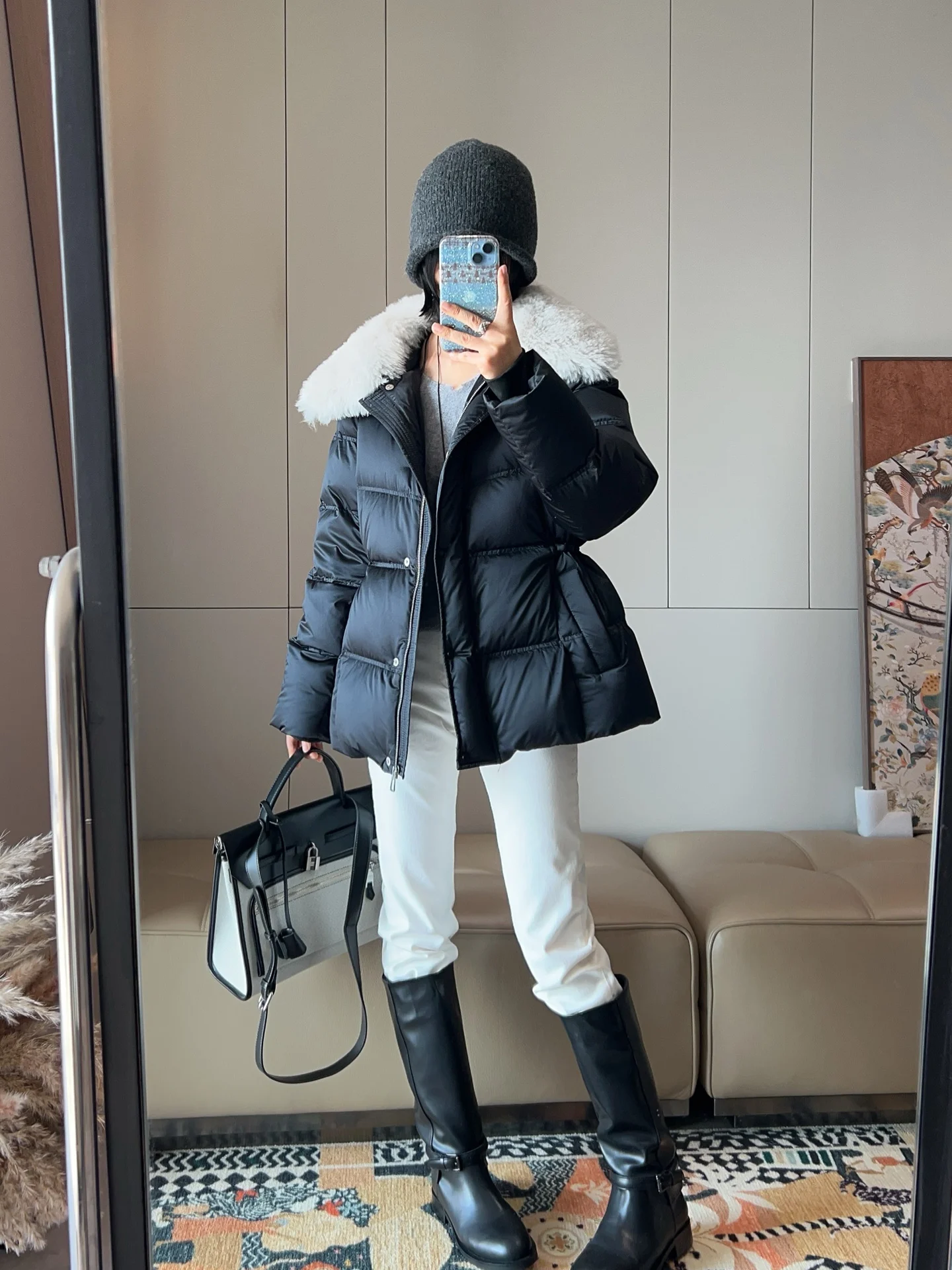 

Утепленная женская зимняя куртка средней длины с гусиным пухом, теплая, эластичная, с воротником из овечьей шерсти и нейлона, повседневная