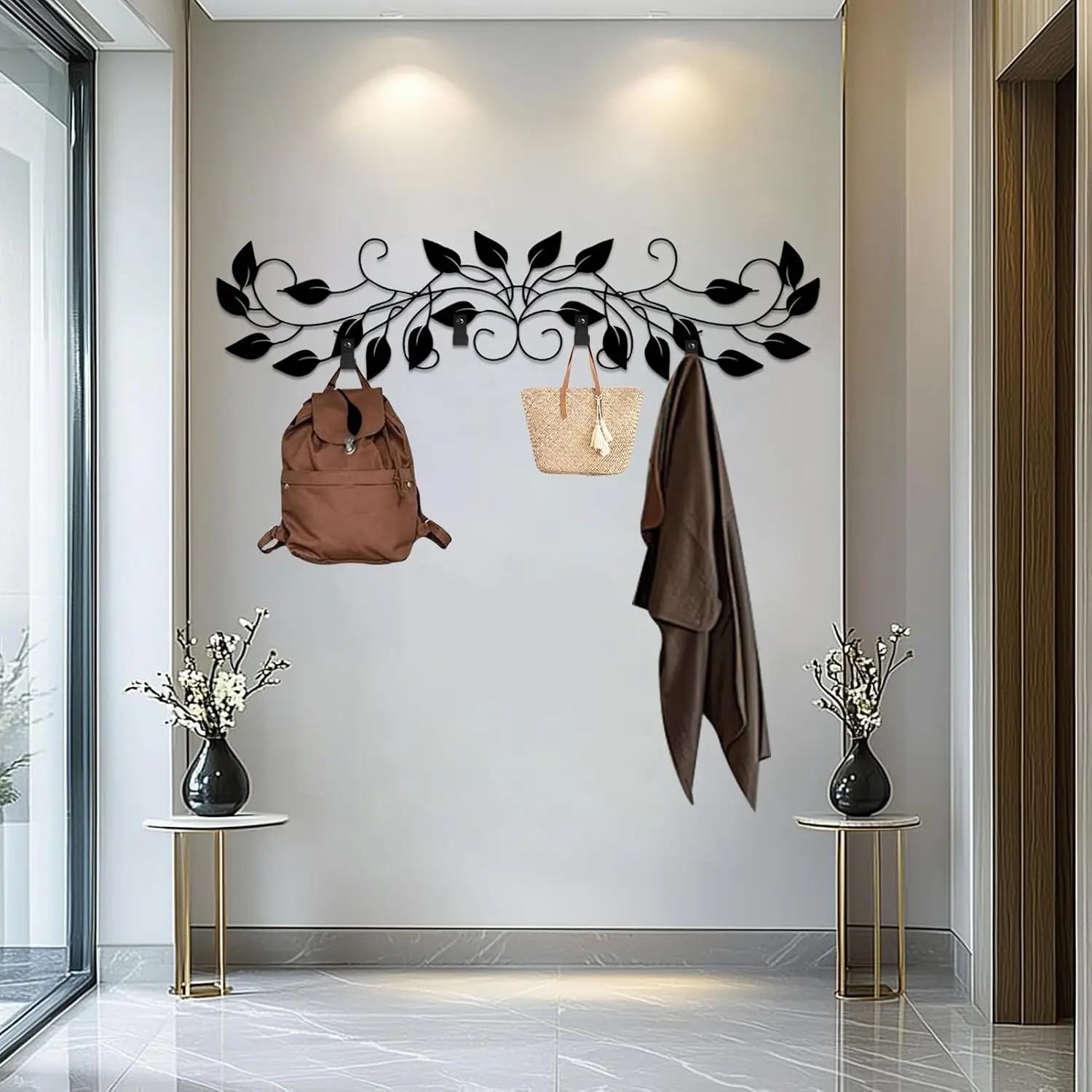 Leaf Vine Coat Rack, Tree Branch Wall Mount, Rustic Botanical Wall Decor, Nature Coat Hanger for, Hats, Bags, Keys, Farmhouse Ho