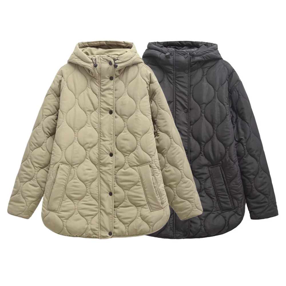 

Vintage Snow Parka Jacket Women Autumn 2025 New Casual Loose Long-sleeved Parkas Hooded Coat Elegant Luxury Cotton-padded Jacket