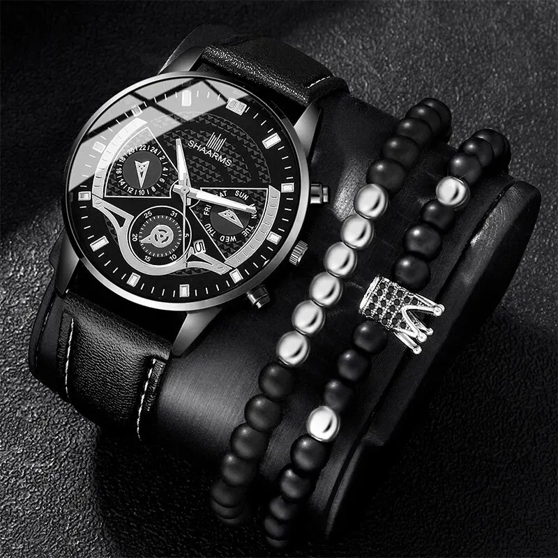 3PCS Set Men Watch Minimalist Men\'s Fashion Ultra Thin Watches Simple Men Business Leather Quartz Wristwatch Relogio Masculino