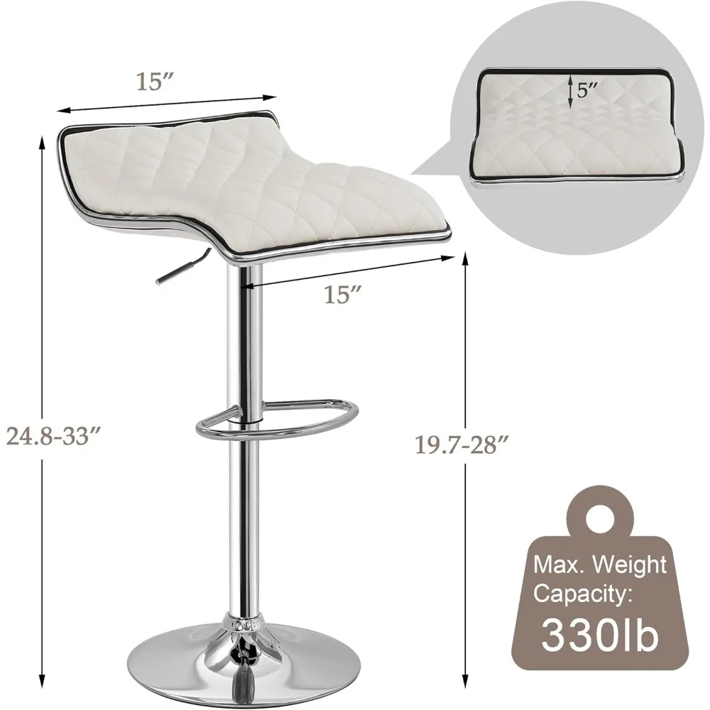 Altura regulável Bar Stools, cozinha balcão, branco, conjunto de 2