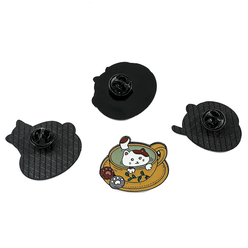 الإبداعية فنجان القهوة هريرة شارة القط تمرغ في حمام الماء نموذج الكرتون الحيوان دبوس ظهره الملابس سحر مجوهرات هدايا #6