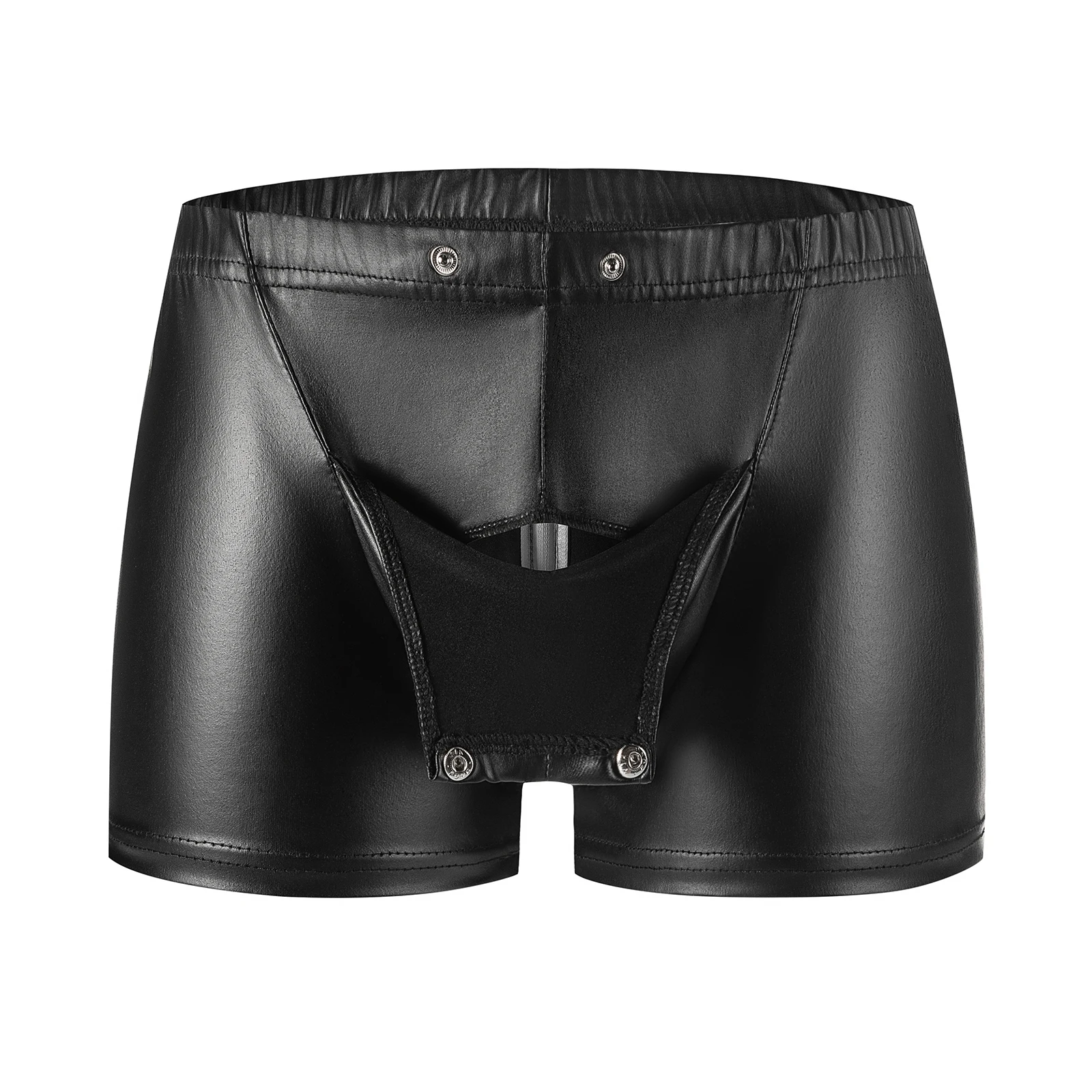 Men Sexy Open Crotch Underwear Soft Matte Leather Fetish Boxer Hip Zipper Porno Crotchless Elastic Waist Sissy Short Pants Sexi