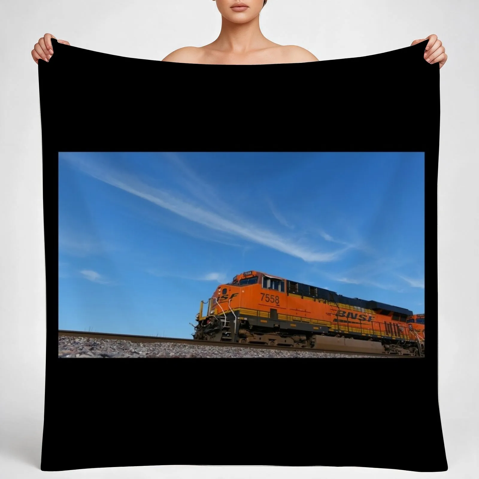 BNSF #7558 GE ES44DC Locomotive Leading 6K Throw Blanket couch cozy soft plush fuzzy picnic outdoor blanket