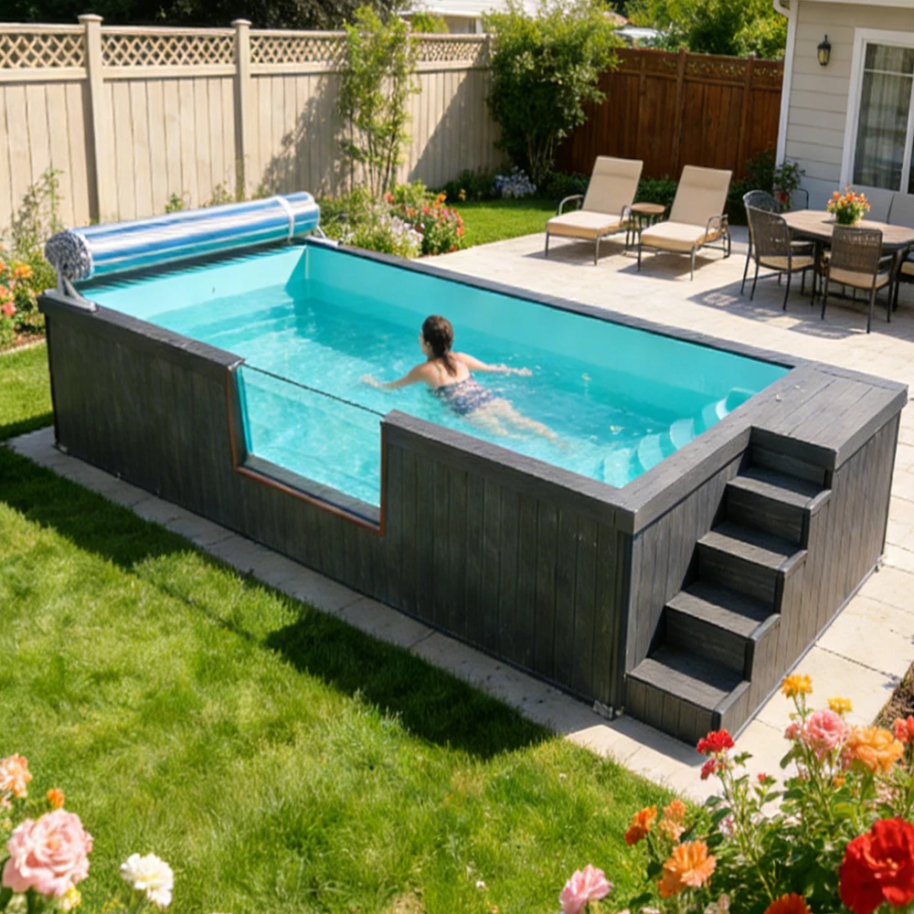 Custom-made Fiberglass Above-ground Swimming Pools Are Easy To Install and Container Pools Are Suitable for Outdoor Backyard Use