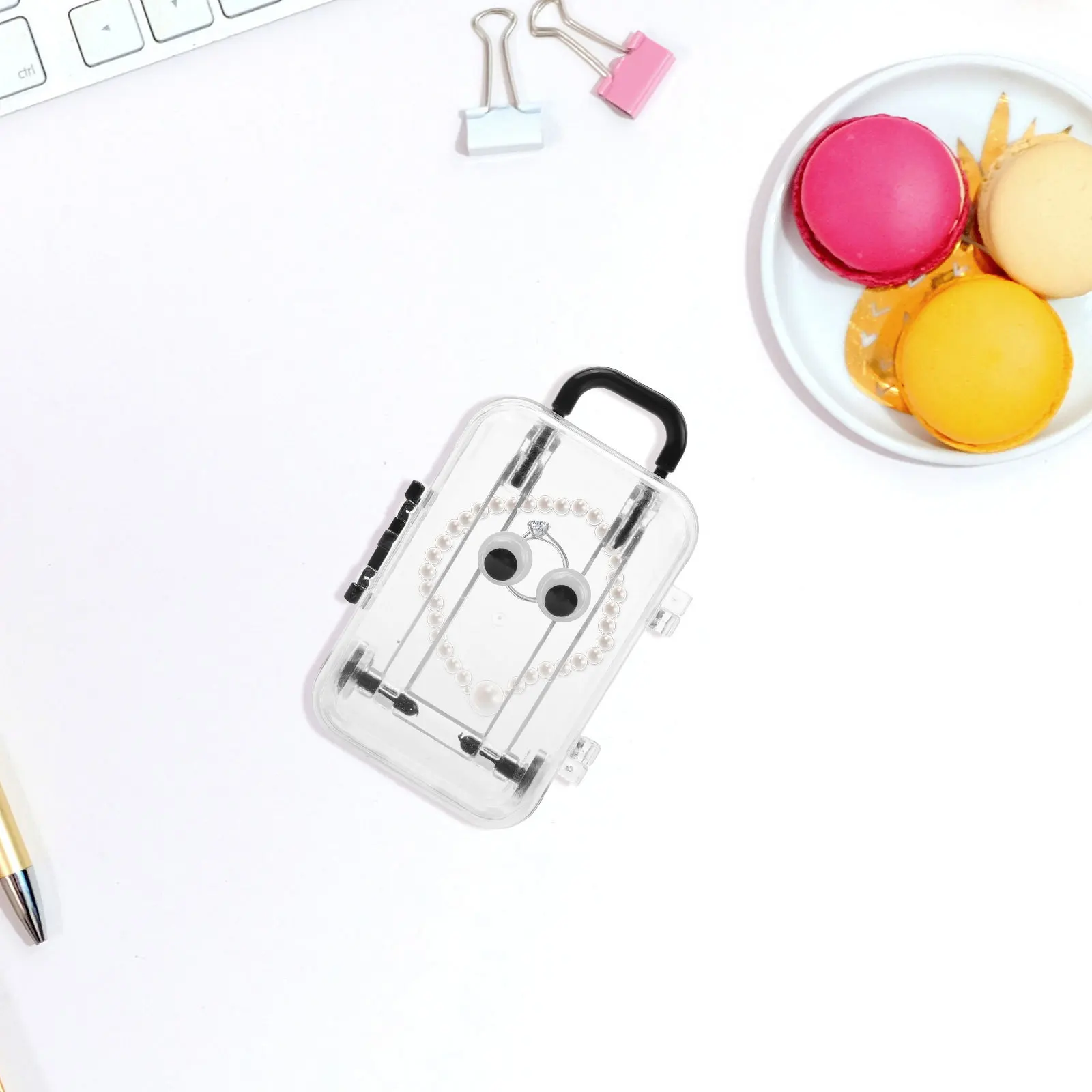 

6Pcs Clear Suitcase Jewelry Case Mini Vintage Style Portable Organizer Gift Box Small Ring Earring Storage Container Vanity