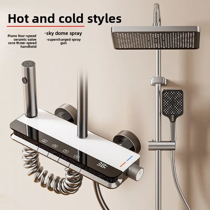 Intelligent Digital Display Four-function Shower Constant Temperature Suit Bathroom Booster Shower Set