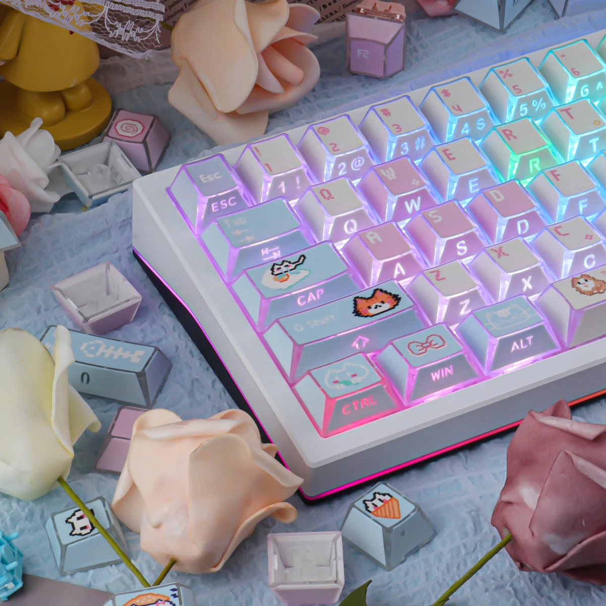 Meow Party Side Backlight Keycaps 133 Keys PBT Material Cherry Profile DYE-SUB Personalized For MX Switch Mechanical Keyboard