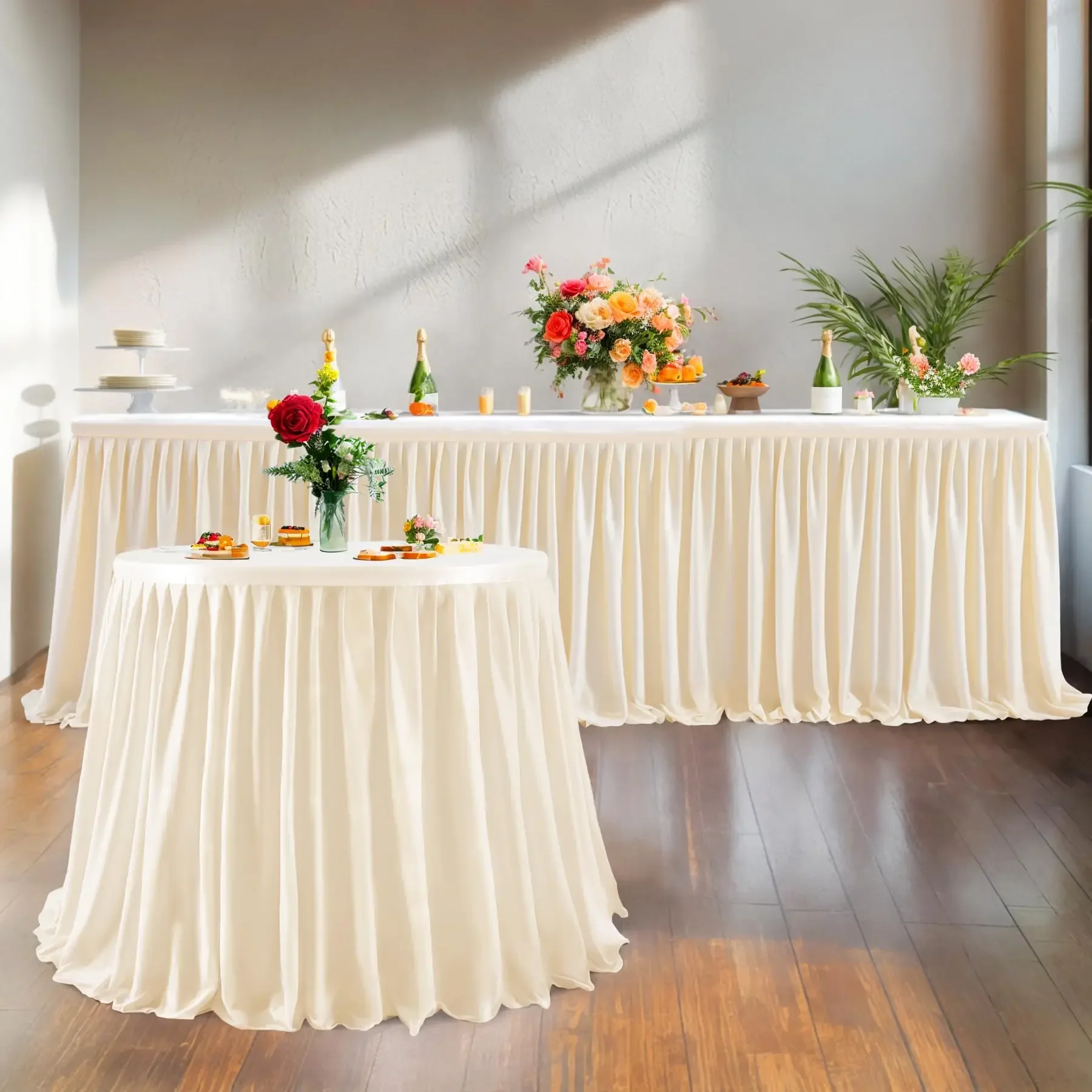 テーブルスカート しわになりにくい プリーツフリル付き セージグリーン テーブルスカート パーティー 結婚式 誕生日 甘いテーブルデコレーション用