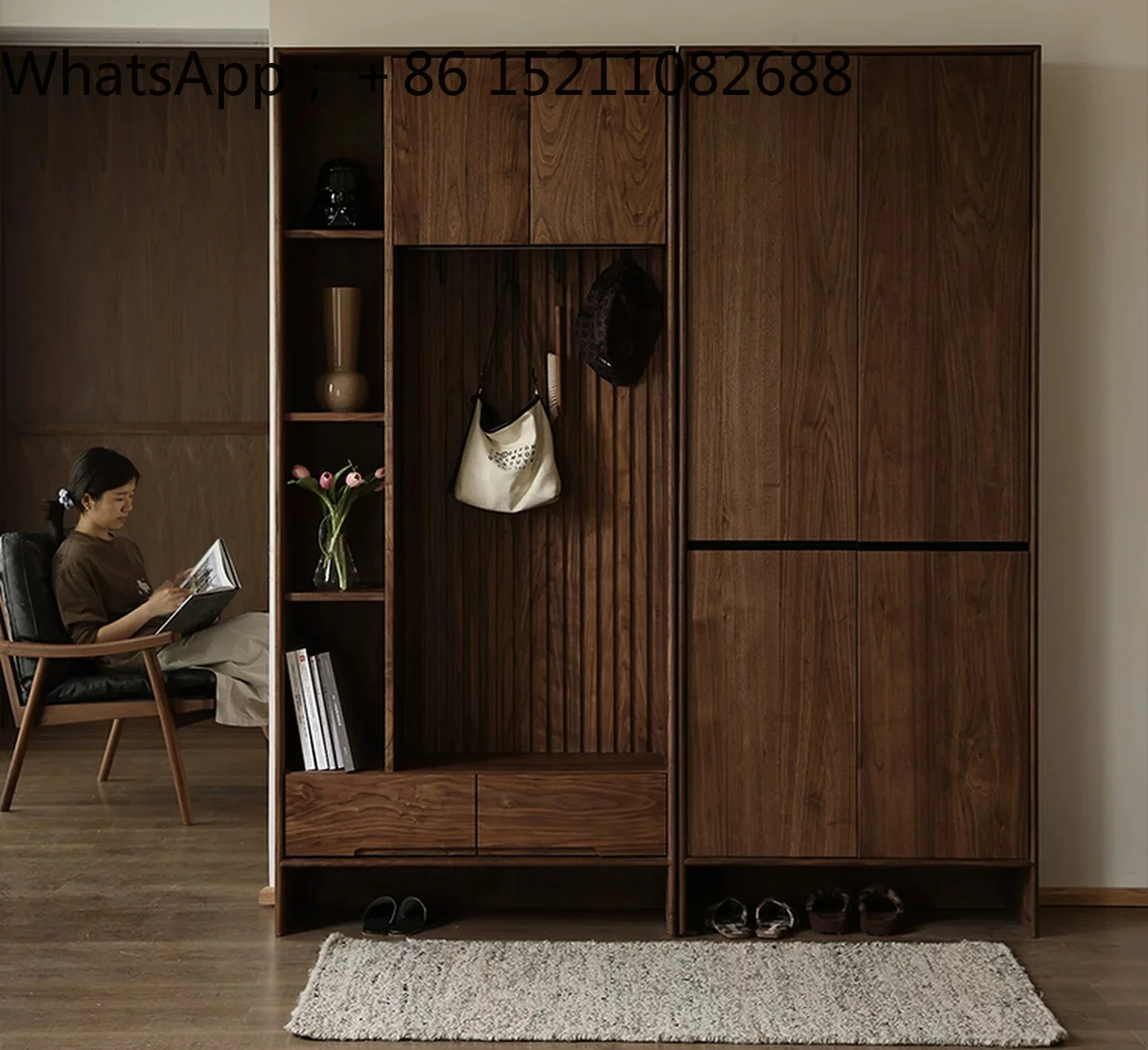 SCY red oak home solid wood porch cabinet, door change shoe cabinet, integrated medieval partition locker