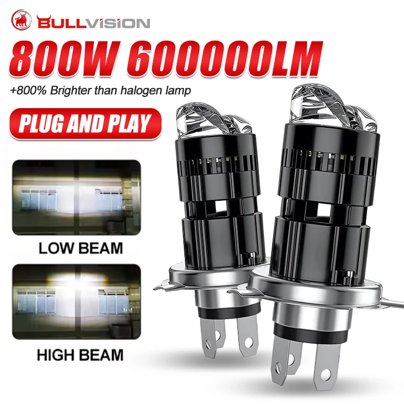 

800 Вт H4 Bi Mini LED линзованная лампа-проектор для автомобиля, автомобильная фара EMC Turbo Lamp Canbus Plug and Play 5570+7035 SMD, ближний/дальний свет, 12В 24В