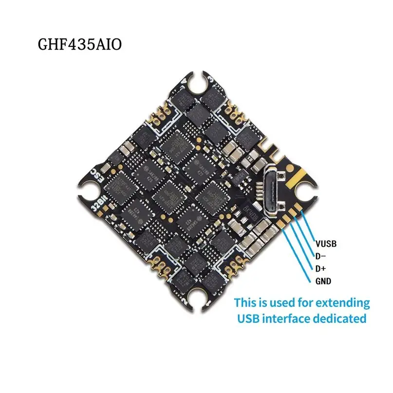 

JHEMCU GHF435AIO с 20A ESC (AM32) 2-4S OSD Baro Blackbox 16MB GPS Встроенный ELRS 2.4G CRSF для RC FPV Drone