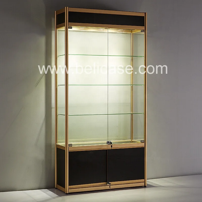 Benutzer definierte billige Glas Display Vitrine für Shop Locable LED Light Smoke Shop Vitrine