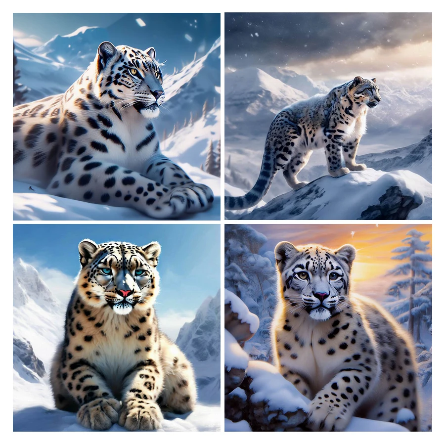 

Fullcang Diy Diamond Arts Painting New 2025 Snow Mountain Leopard Full Mosaic Embroidery Wild Animals Picture Size 100x100cm