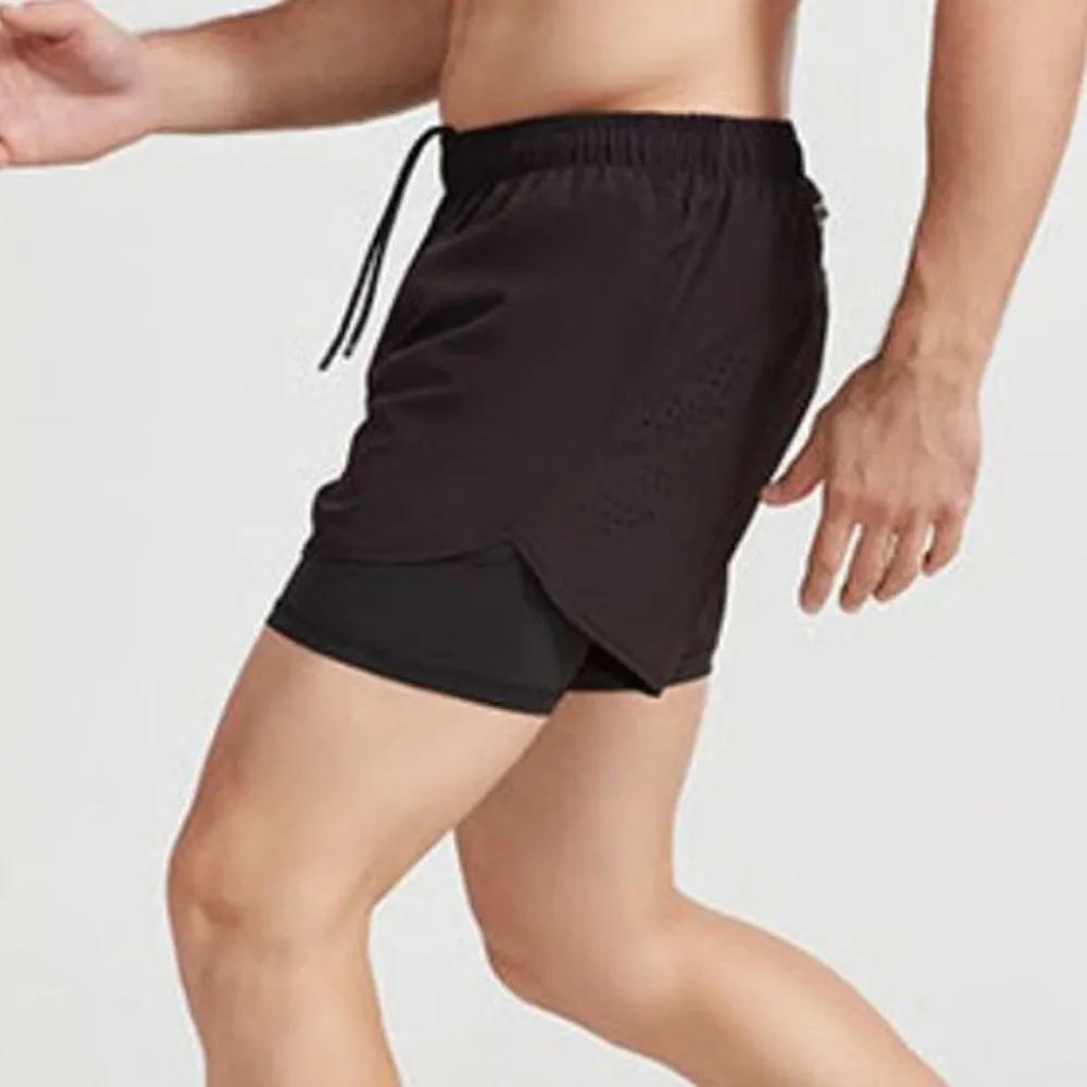 شورت رياضي 2 في 1 قابل للغسل، شريط عاكس مع جيب، ملابس رياضية للرجال مع بطانة قابلة للتنفس لركوب الدراجات في صالة الألعاب الرياضية