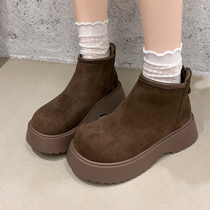 

Женские ботильоны на плоской подошве и платформе, замшевая модная зимняя обувь, теплые женские ботинки, новинка 2023 года, трендовые Chelsea Botas Para Mujer Zapatos