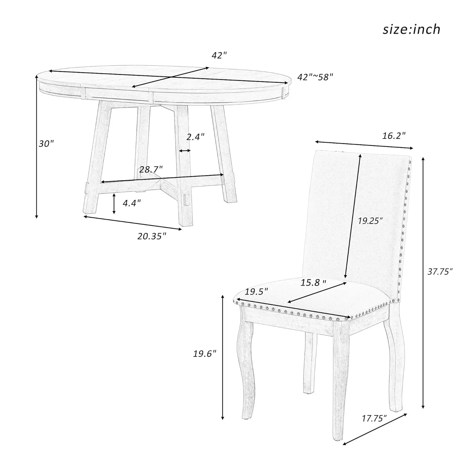 Farmhouse Extendable Round Dining Table Set, Round Wood Table With Shelf And Upholstered Chair Set Perfect For, Customized