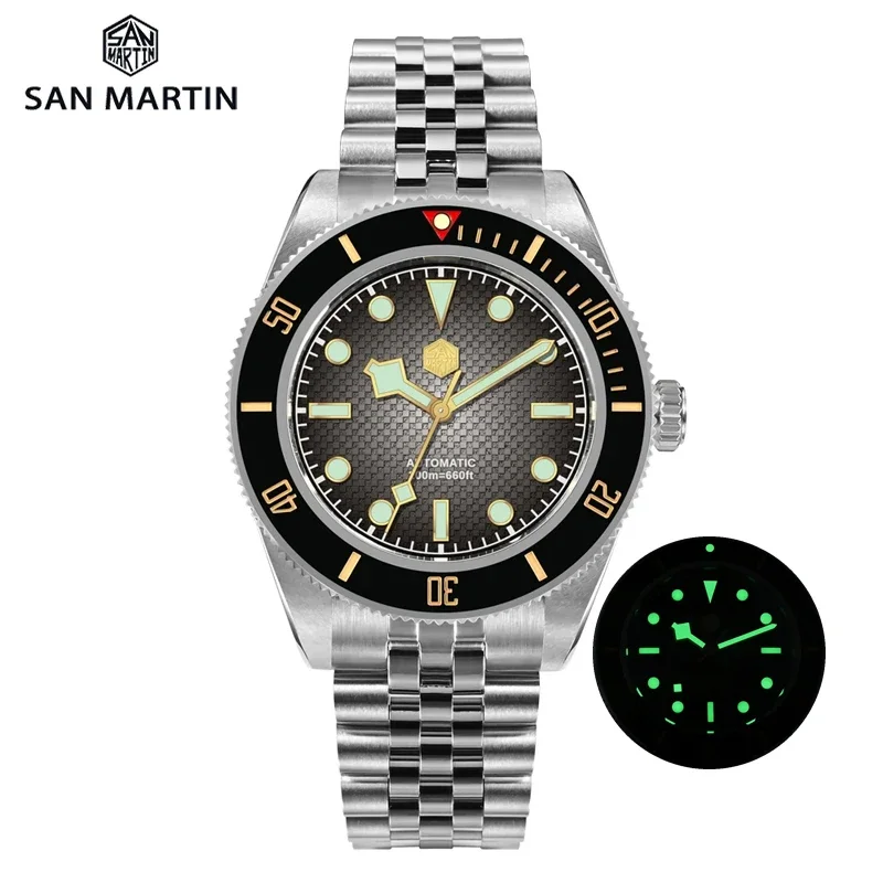 San Martin 3D Waffle Dial New 40mm Dive Watch NH35 Men's Watches Automatic Mechanical Sapphire Waterproof 200m Luminous SN0128