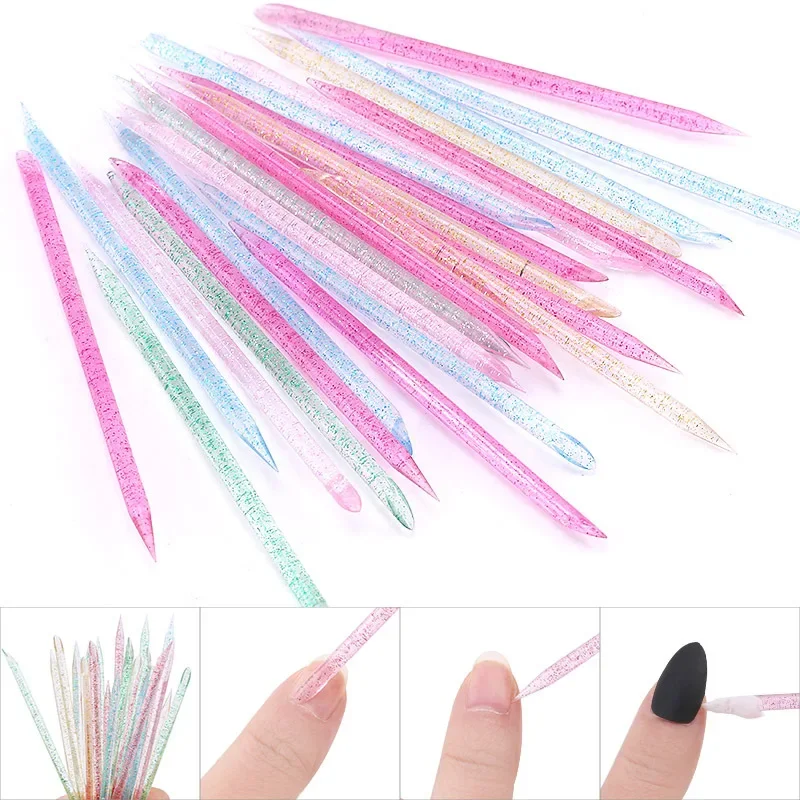 

50Pcs Manicure Glue Point Drill Rod Double-headed Dead Skin Pusher Nail Point Flower Pen Crystal Point Drill Rod Beauty Tools