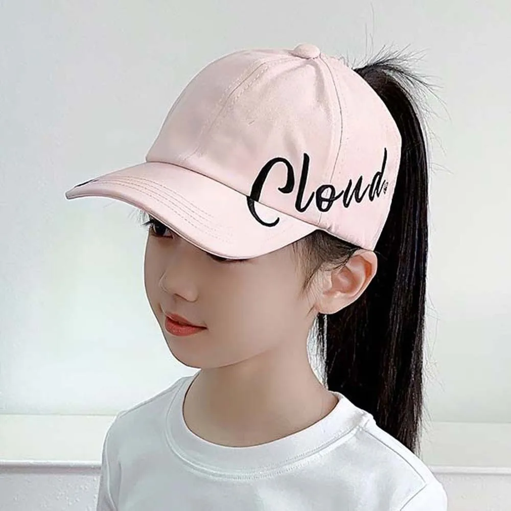 

Large Head Circumference Girls Ponytail Baseball Cap Face-Slimming Wide Brim Breathable Fabric British Style Kids Hat
