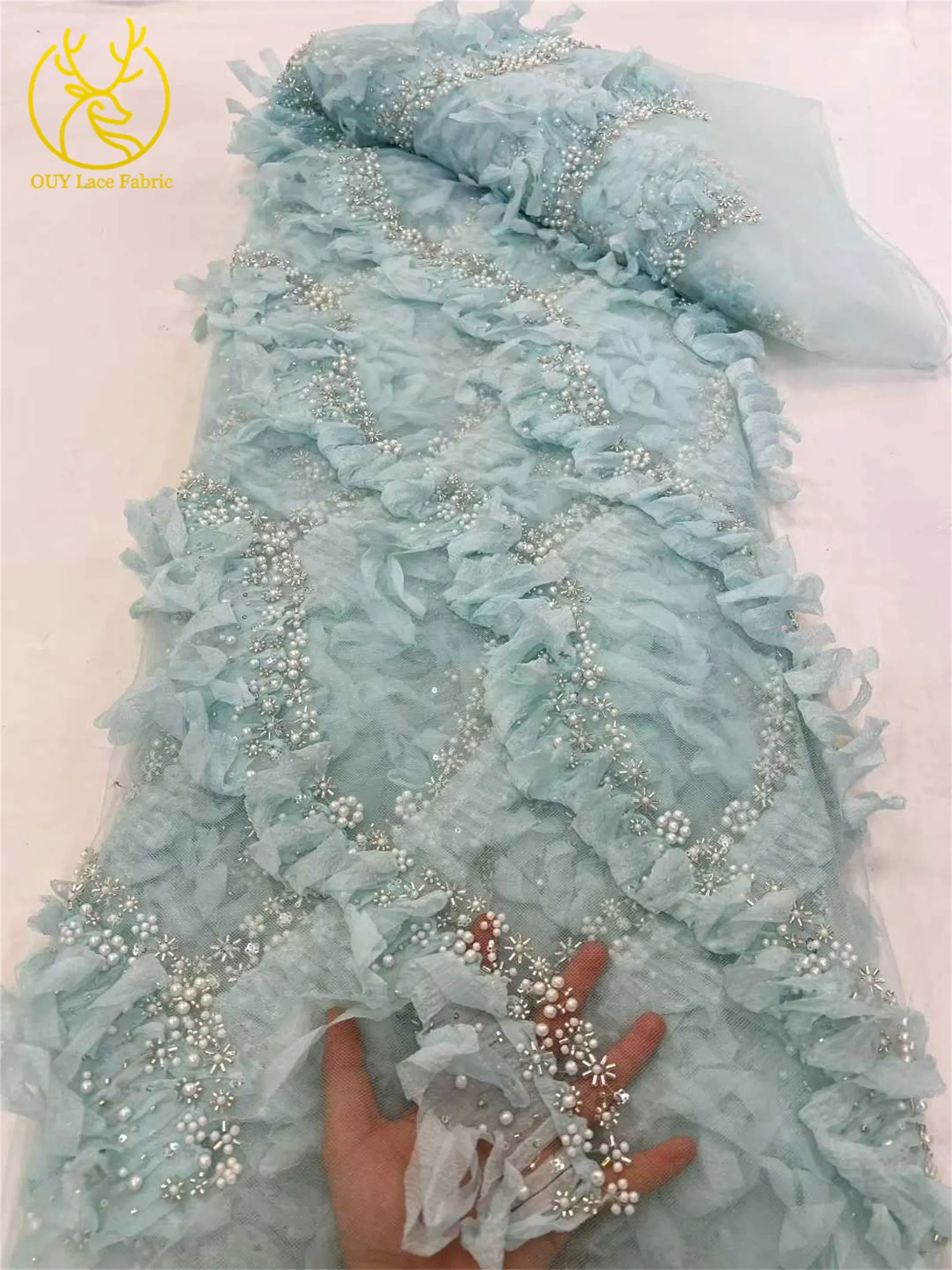 3D Mode Afrikanischer Tüll-Spitzenstoff 2026 Hochwertige Französische Pailletten-Perlen-Spitze für Brautkleider und Hochzeitskleider Nähmaterial – Detail 10