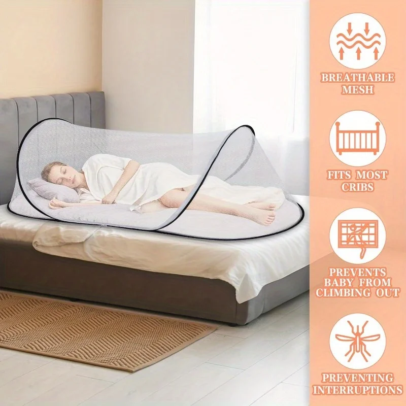 

Large Pop-up Mosquito Net Tent - Portable and Foldable, Durable Polyester Blend, with Zippered Door and Window for Camping