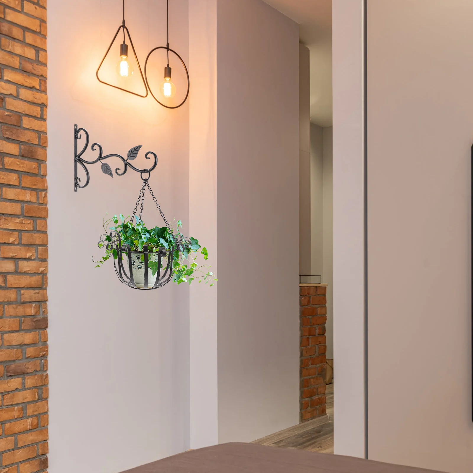 

1 set 1 Set Iron Hanging Flower Basket Wall Mounted Garden Planter For Home Balcony Indoor Outdoor Plant Display Hanging Basket