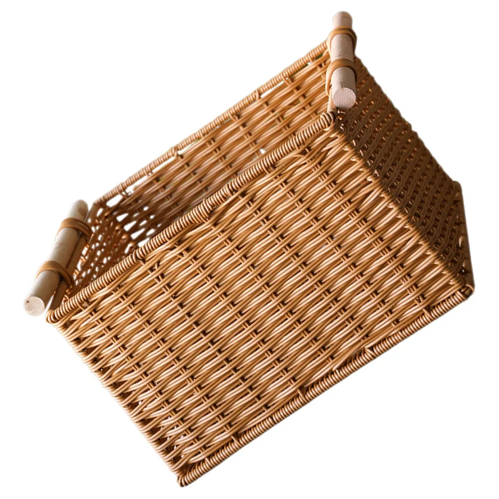 

Imitation Rattan Woven Storage Basket Large Capacity Desktop Home Organizer Sundries Container for Living Room