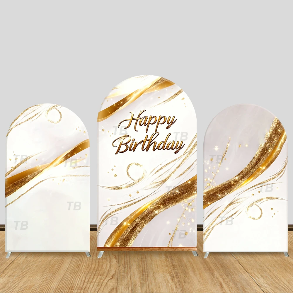 

White Gold Marble Texture Happy Birthday Arch Backdrop Cover Luxury Minimalist Theme Party Decor Photo Booth Background Supplies