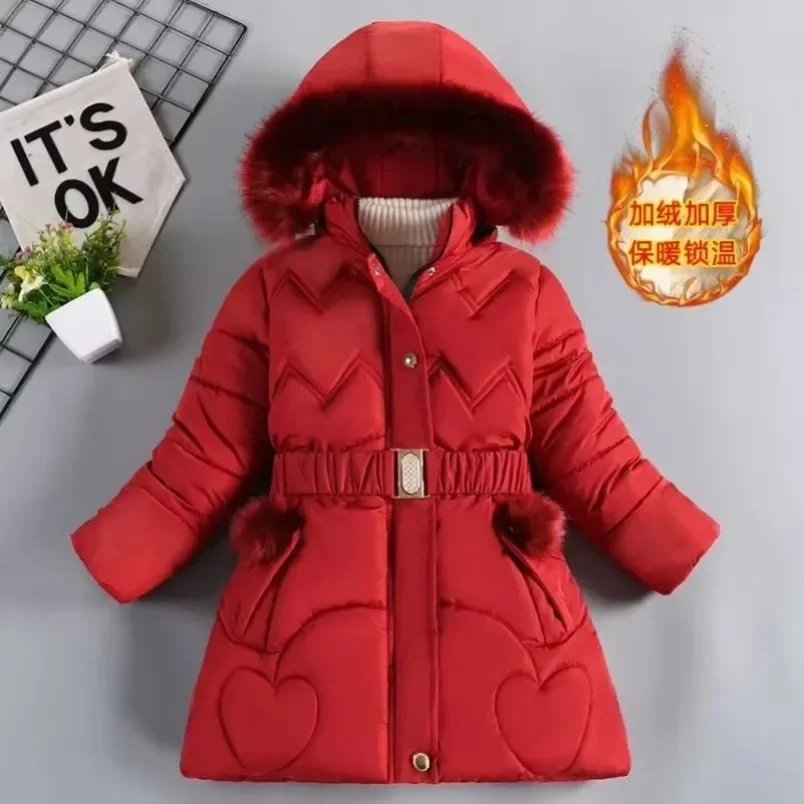 Girls Jacket Furball Thicken Warm Little Princess Coat Autumn Winter Hooded Zipper Fur Collar Outerwear 4 5 6 7 8 9 10 New Years