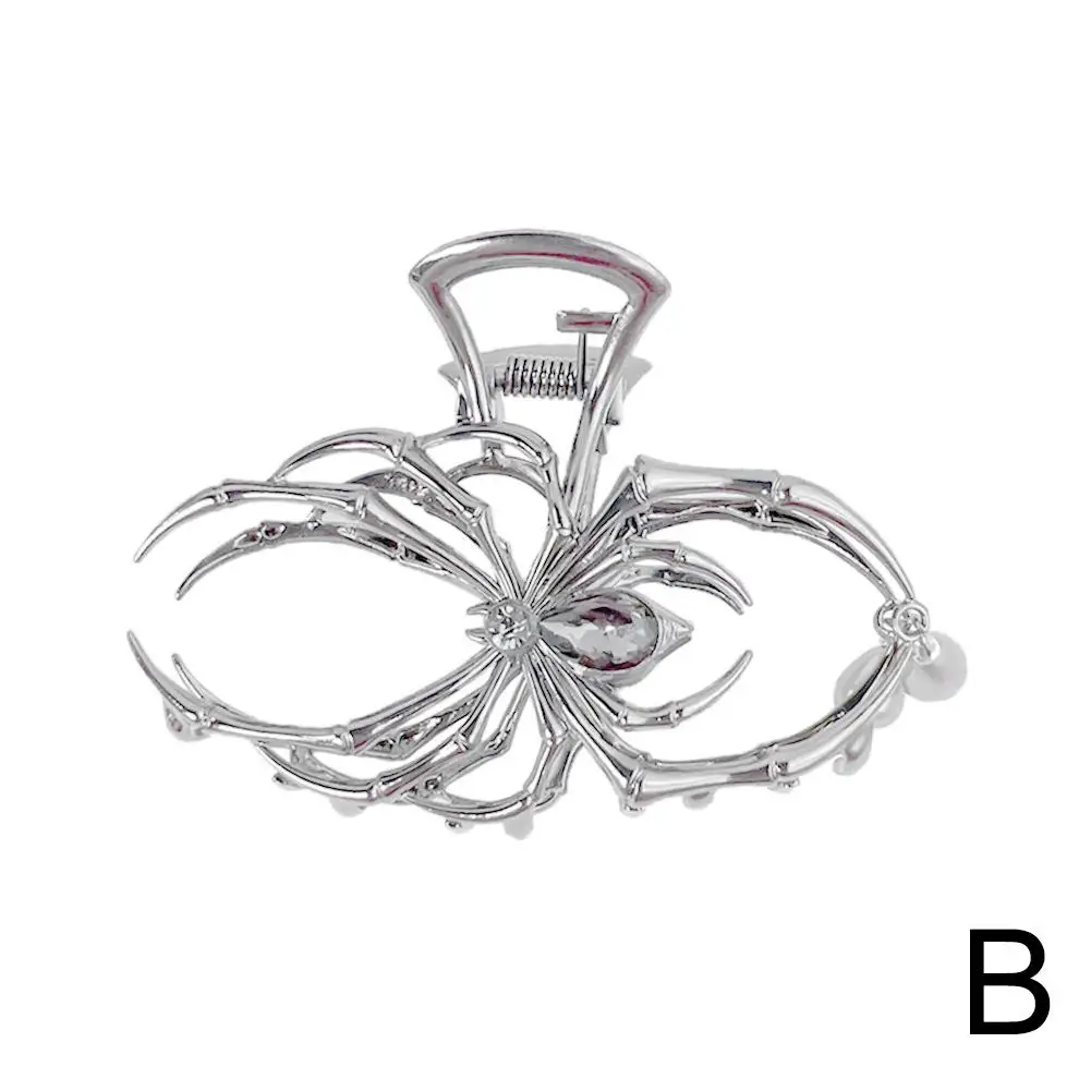 Spider Shaped Hairpin สําหรับผู้หญิง Big Sliver Spider ผม Claw แฟชั่น Cool โลหะ Updo Shark คลิปฮาโลวีนแถบคาดศีรษะเครื่องประดับ X5B3