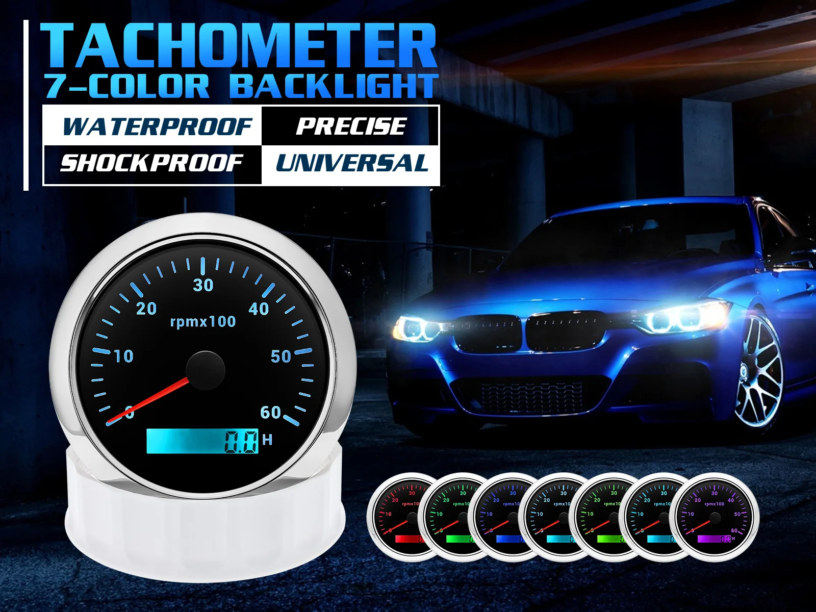 3k/4k/6k/8k RPM Gauge 85mm Tachometer mit LCD Betriebsstundenzähler für Marine Boot Auto 7 Farben LED-Hintergrundbeleuchtung 8000rpm 6000rpm RPM Meter – Detail 3
