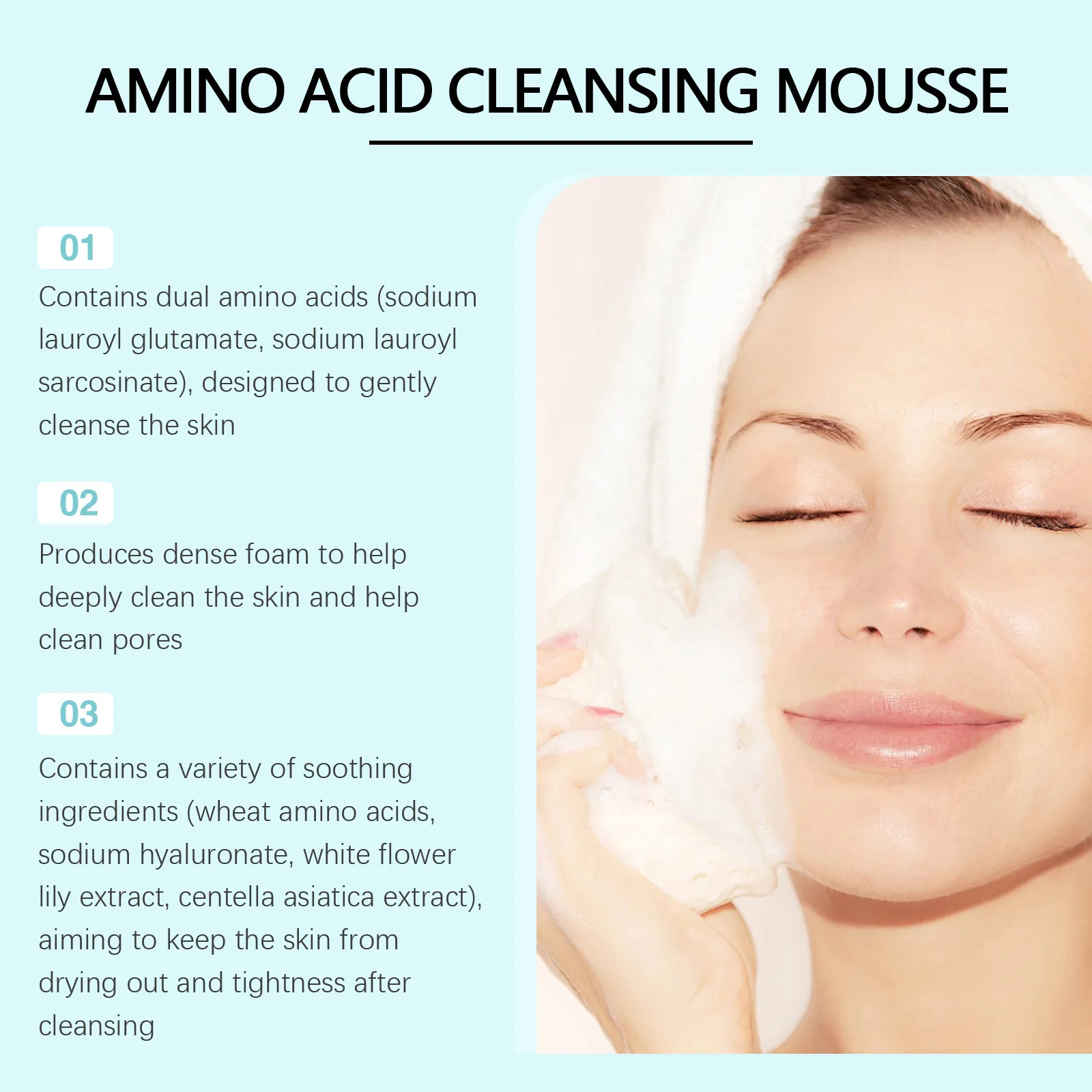 Limpiador de aminoácidos Mousse Face, limpia, hidrata e hidrata suavemente la piel Facial, reparador