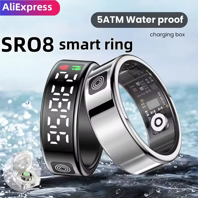 

Xiaomi SR08 Смарт-кольцо для мужчин и женщин, светодиодный экран, мониторинг сердечного ритма, кислорода в крови, несколько спортивных режимов, 5 АТМ, водонепроницаемый 2025