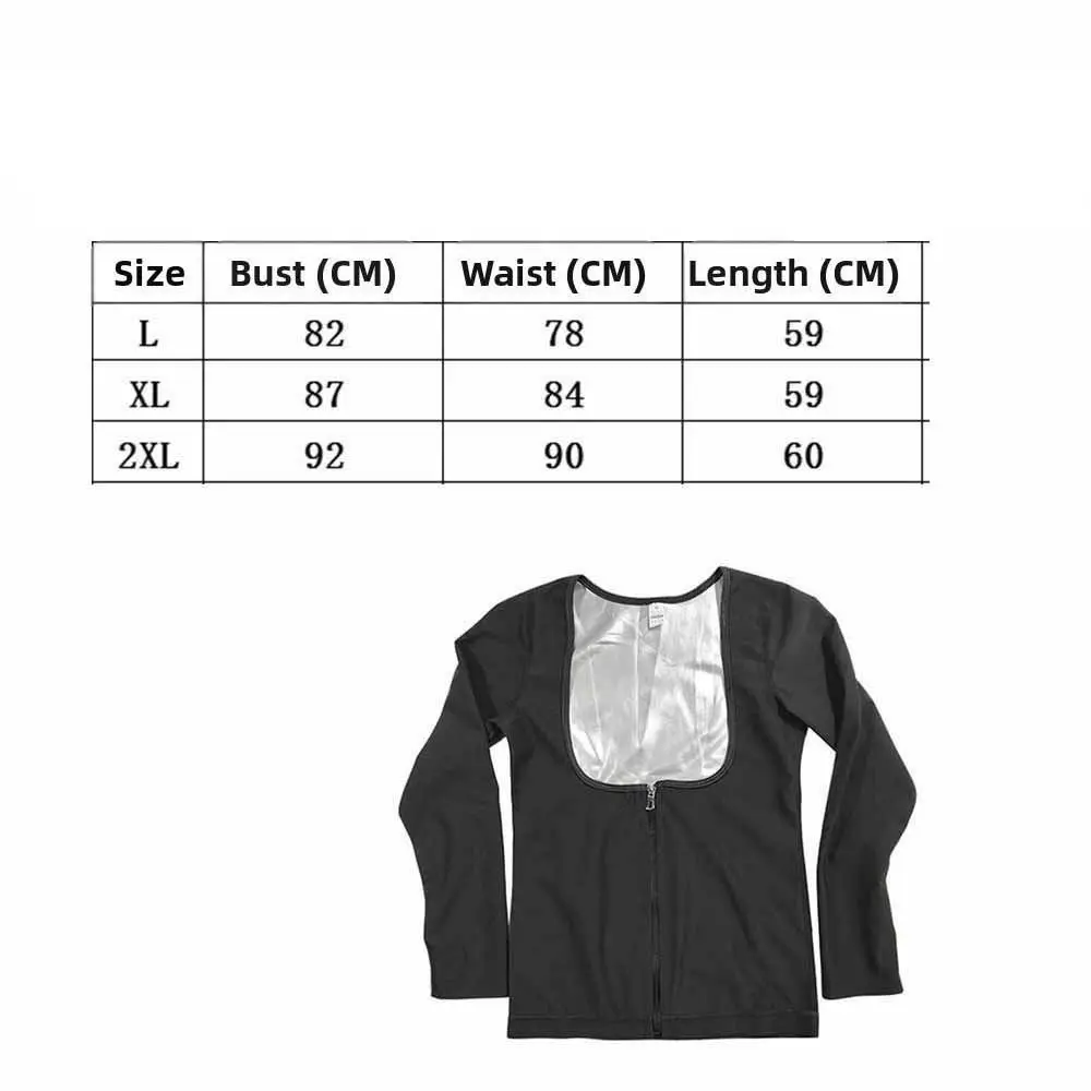 Traje de Sauna de manga larga, camisa de polímero caliente, moldeador de cuerpo resistente al sudor, diseño de cremallera, ropa moldeadora de compresión, camiseta sin mangas para entrenamiento
