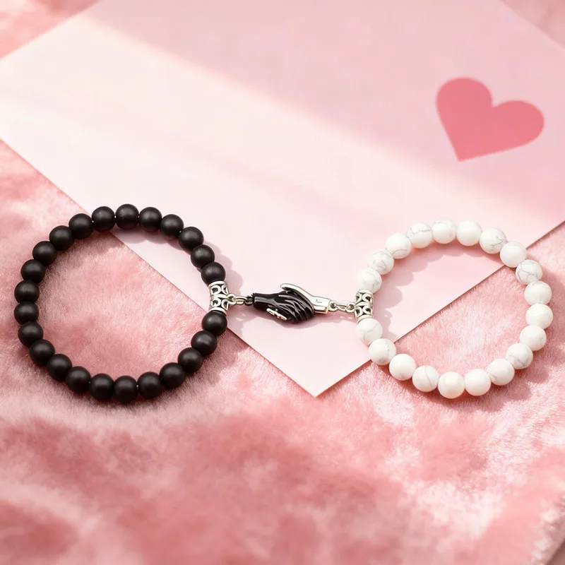 

Романтический браслет из 2 шт./компл., аксессуары для одежды для пар, двухцветный браслет из бисера класса А, 8 мм, подарок на день Святого Валентина для пары