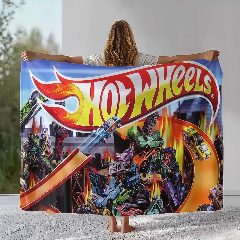 H-Hot Wheels Track Cityscape Racing Cartoon Flannel Throw Blanket,Cozy Warm Blanket for Bed,Sofa,Living Room,Camping,Home Decor