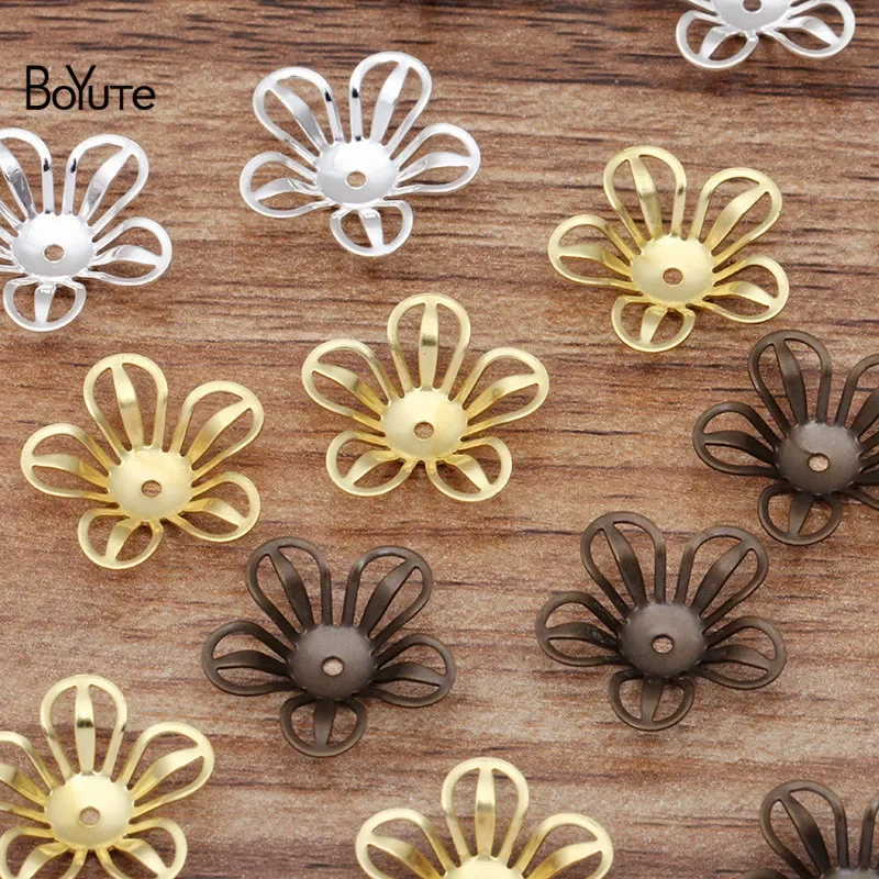 BoYuTe-Tapas de cuentas de flores de latón de Metal, materiales hechos a mano, accesorios de joyería DIY, 20MM, 50 unidades por lote