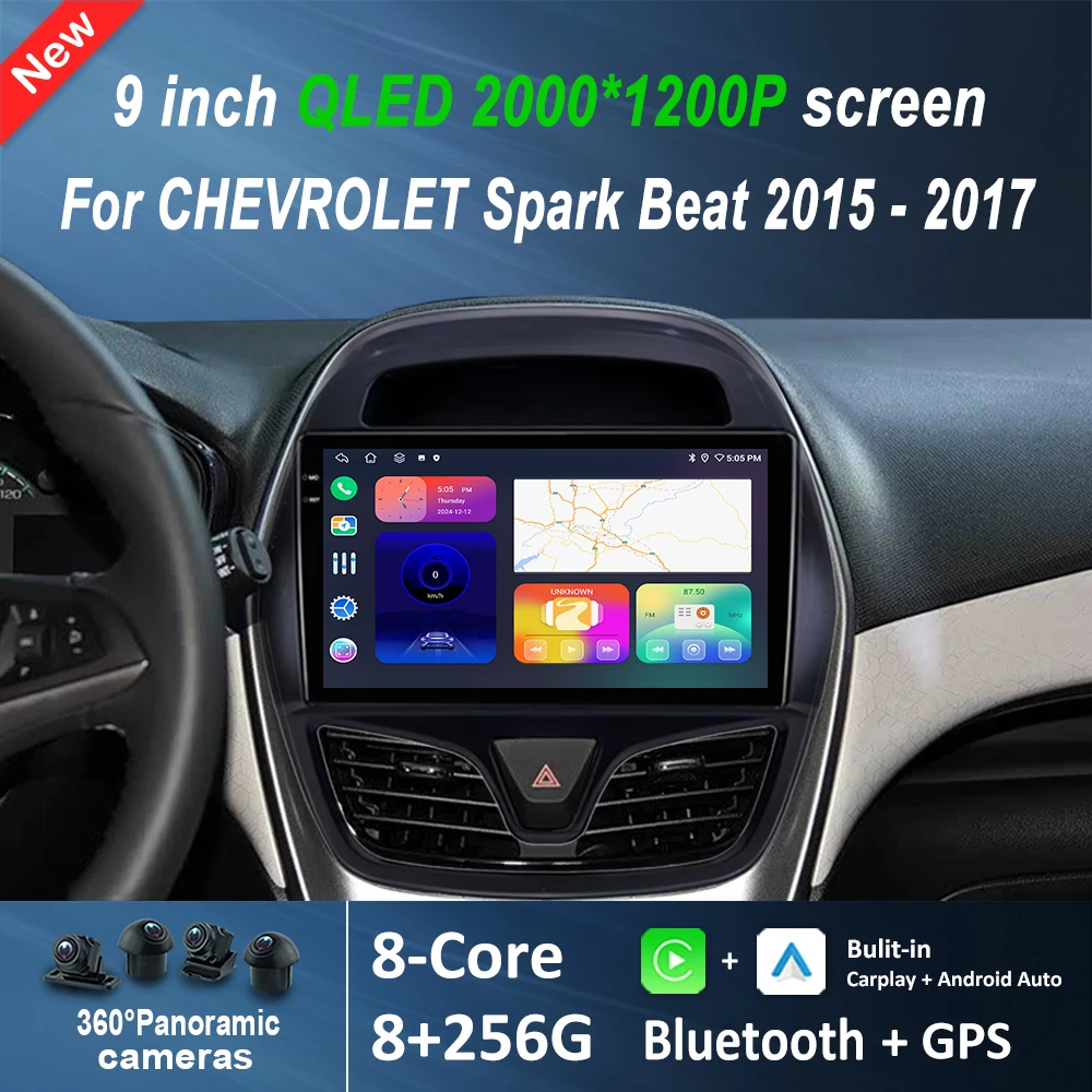 

Беспроводной автомобильный видеомультимедийный плеер Carplay для Chevrolet Spark Beat 2015-2017 WiFi Android 14 Система 4G GPS Сенсорный экран