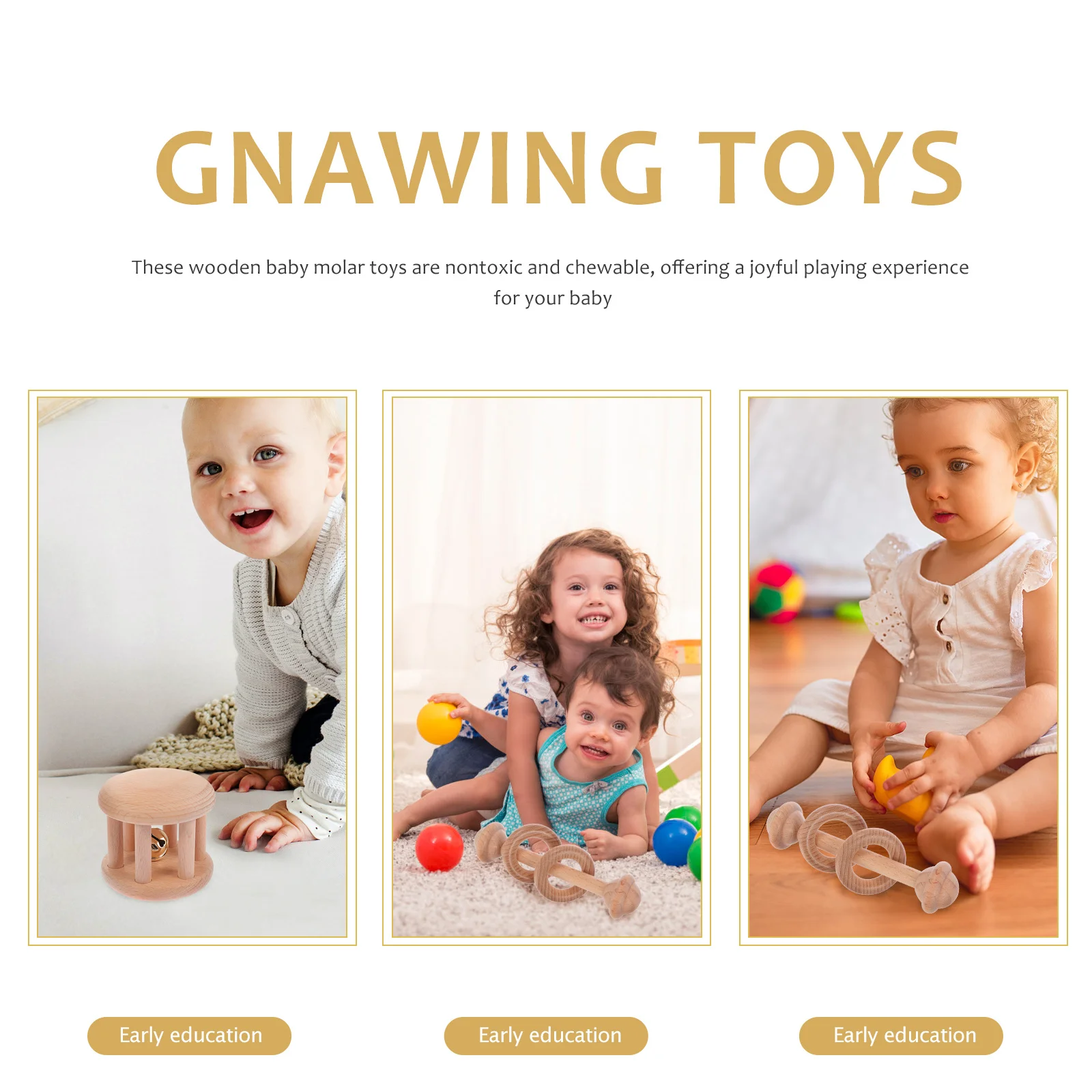 3 قطعة الطفل الإبداعية خشبية المولي استيعاب مضغ عضاضة آمنة السلس تصميم دائري لتنسيق اليد العين المهارات الحركية الأسنان #5