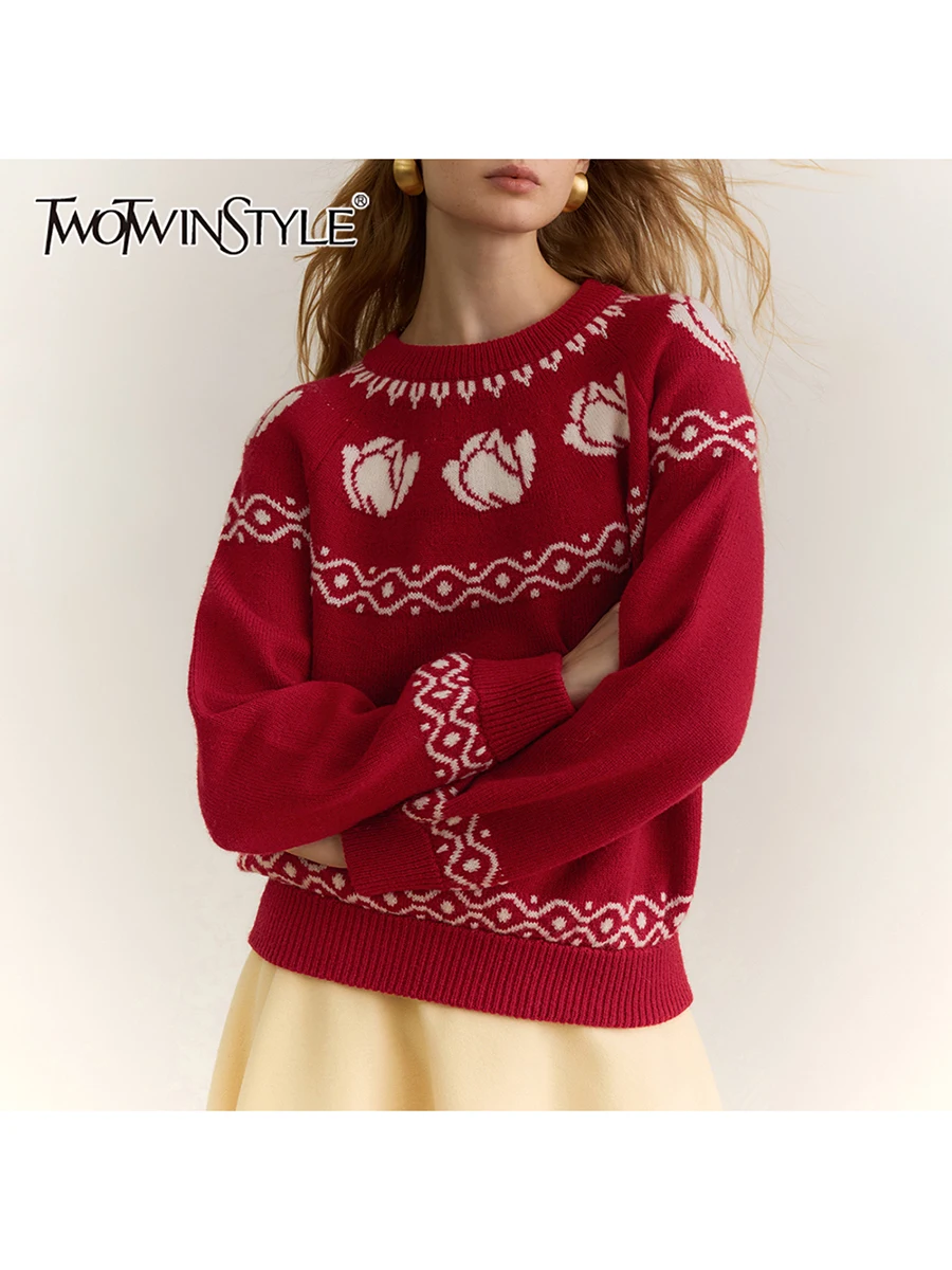 

TWOTWINSTYLE хит цвета, свободные свитера с вышивкой для женщин, повседневный свитер с круглым вырезом и длинными рукавами, женская осенняя одежда, новинка