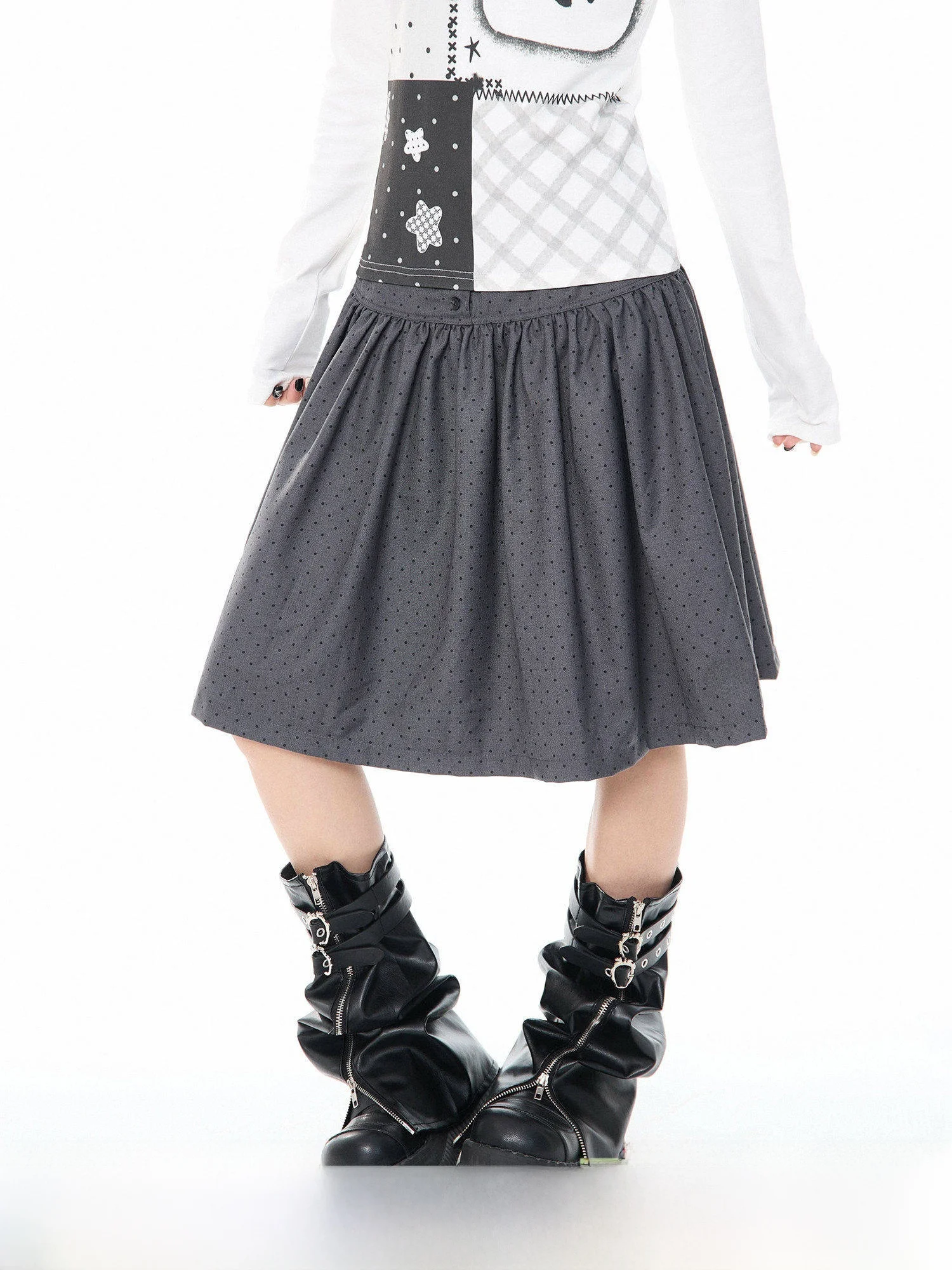 

Юбка MKGO в корейском стиле с принтом в горошек, женская универсальная простая юбка А-силуэта с высокой талией, на пуговицах, мягкая, удобная, винтажная