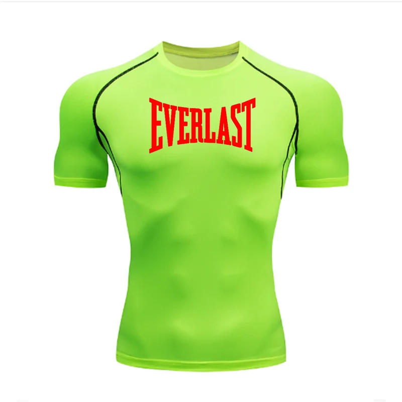 EVERLAST Men\'s Skin-Tight Shirt Printed Sports Quick Dry Breathable Sports Tights Second Layer Of Sunscreen Skin Shirt