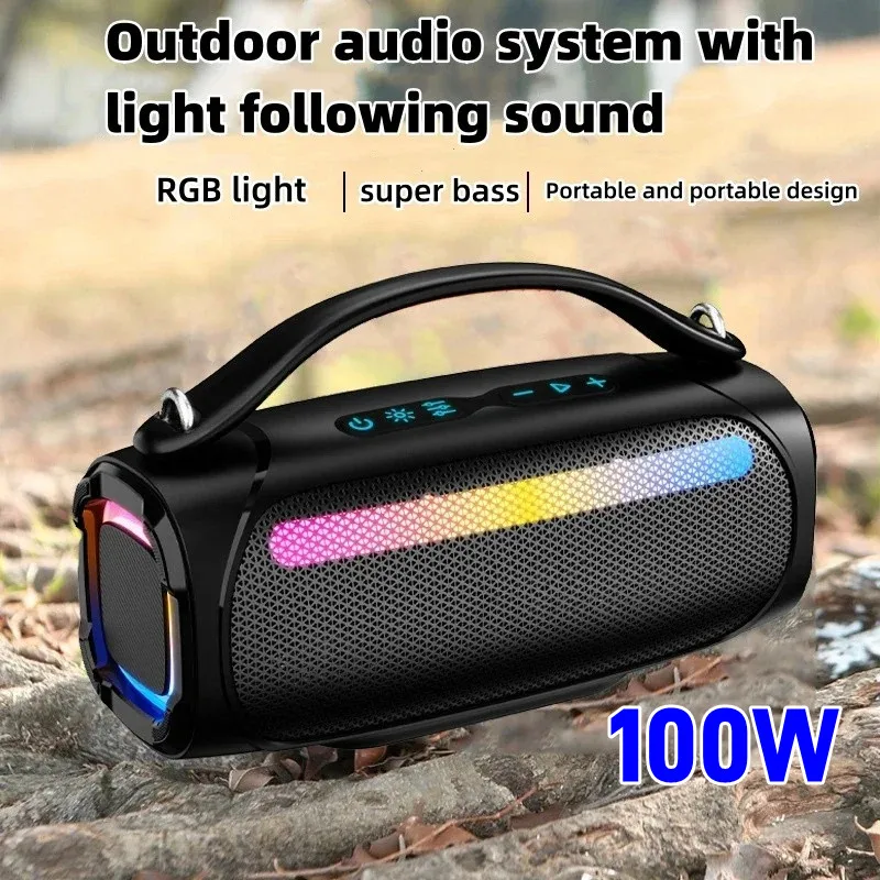 

High Power 100W Powerful Wireless Bluetooth Speaker Portable Waterproof Soundbox with RGB Colorful Light HIFI Stereo Subwoofer