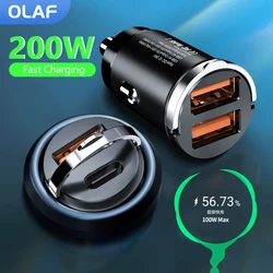 Olaf 200W Mini Car Charger Lighter Fast Charging For iPhone QC3.0 Mini PD USB Type C Car Phone Charger for Xiaomi Samsung Huawei