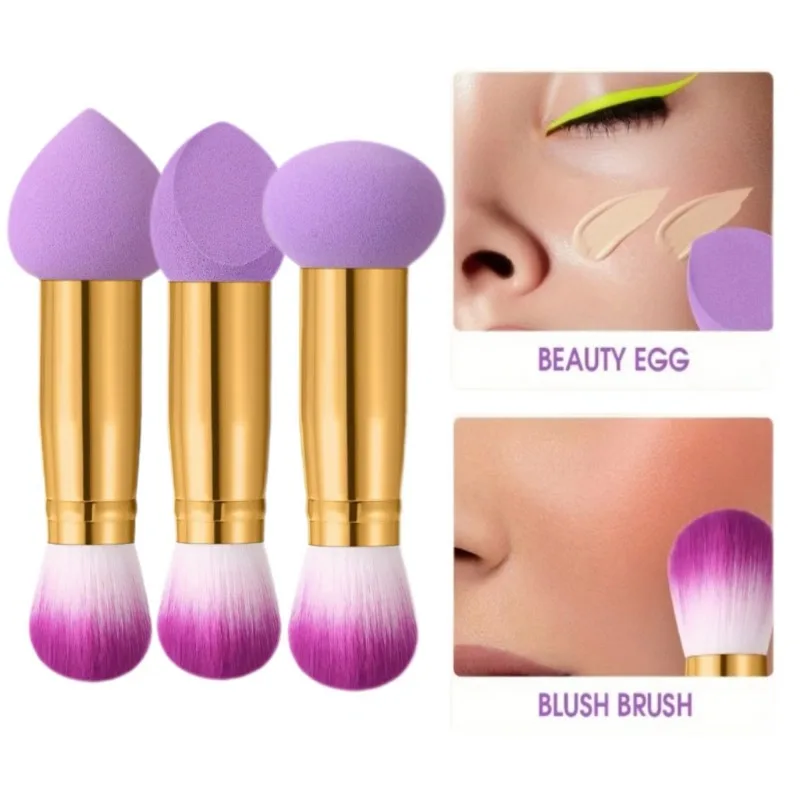 

2in1 Foundation Blending Face Brushes Professional Make Up Sponge Fluffy Blusher Loose Powder Brush Dual Head Makeup Brushs Set