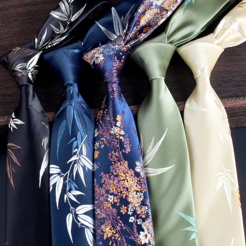 8cm Luxury Ties Gift for Men Phoenix Flower Floral Jacquard Woven Necktie Man Retro Bamboo Retro Vintage Formal Dress Neck Tie