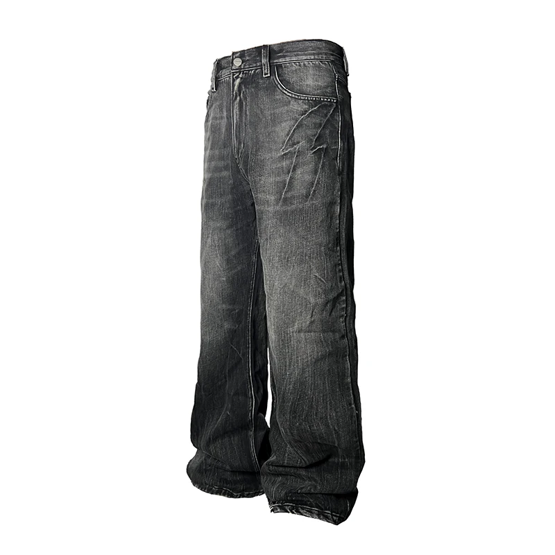 Pfnw high street calças de brim masculinas padrão de grão relâmpago desgastadas calças jeans masculinas queimadas calças casuais 2023 inverno novo 28w2345