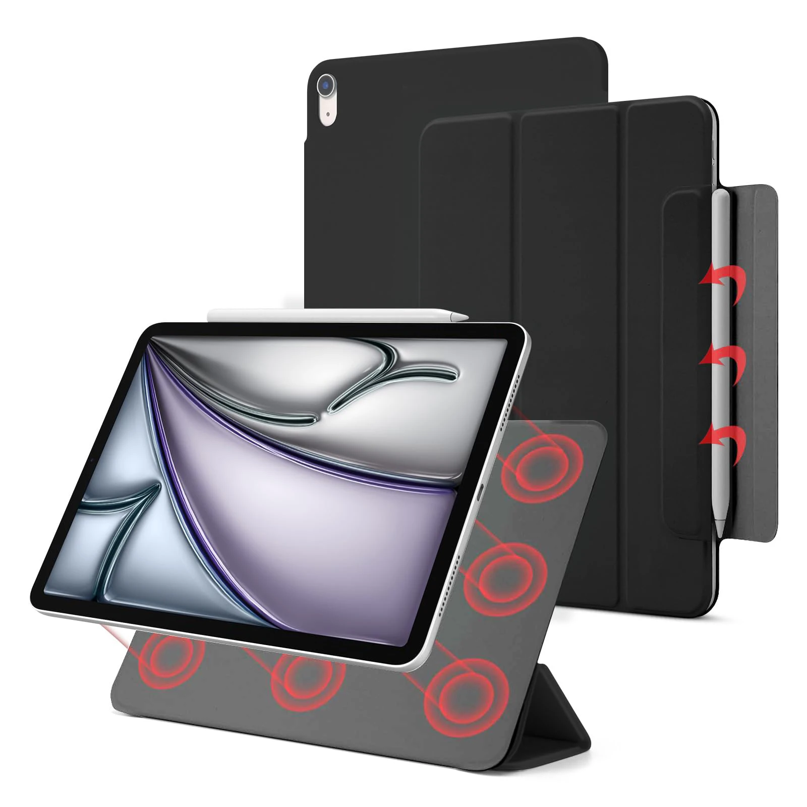 Etui na iPad Pro 13 z 2026 roku, M5, M4, 2025 Air 11, M3, M2 12.9, z mocnym mocowaniem magnetycznym, smukłe etui z funkcją trójdzielnego składania, do iPad Air 5, 10. generacji.